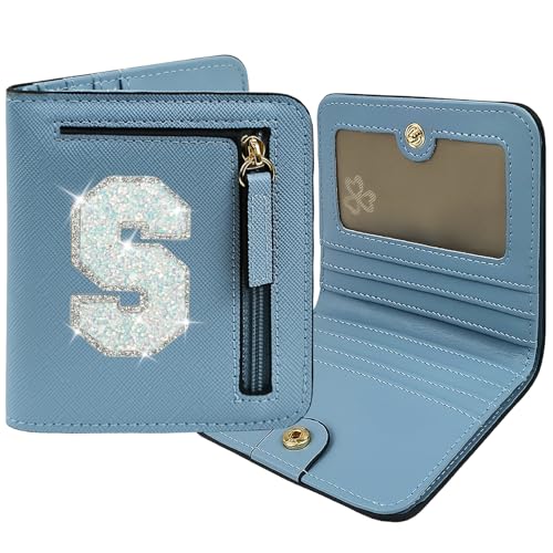 COSHAYSOO Initial RFID-Geldbörse, klein, für Damen, Teenager, Mädchen, Reisen, Alltag, kompakt, Kreditkarten, Ausweise, Geld, Bargeld, Münzen, Organizer, adrett, niedliches Geschenk, Blau, Compact, von COSHAYSOO