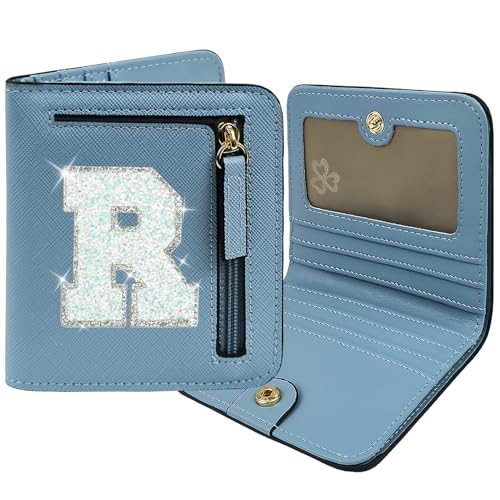 COSHAYSOO Initial RFID-Geldbörse, klein, für Damen, Teenager, Mädchen, Reisen, Alltagsbedarf, kompakt, Kreditkarten, Ausweise, Geld, Bargeld, Münzen, Aufbewahrung, Blau, Compact, R von COSHAYSOO