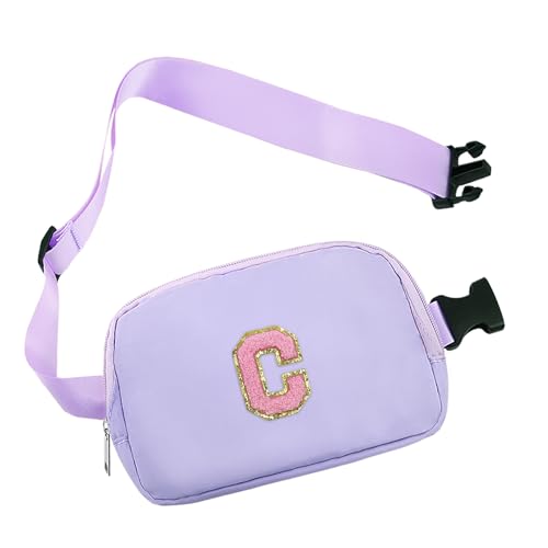 COSHAYSOO Kleine Bauchtasche mit Initialbuchstaben, verstellbarer Riemen für Damen, Teenager, Mädchen, Laufen, Reisen, Crossbody, Reisetasche, trendig, adrette Tasche, Lavendel, Small, C von COSHAYSOO