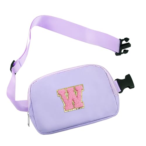 COSHAYSOO Kleine Bauchtasche mit Initialbuchstaben, verstellbarer Riemen für Damen, Teenager, Mädchen, Laufen, Reisen, Crossbody, Reisetasche, trendig, adrette Tasche, Lavendel, Small, W von COSHAYSOO