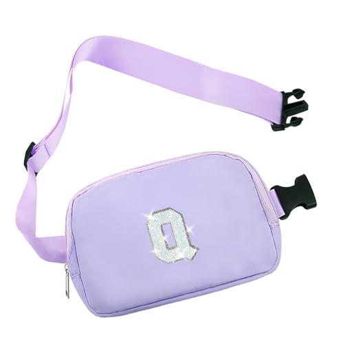 COSHAYSOO Kleine Bauchtasche mit Initialenaufnäher, verstellbarer Riemen für Damen, Teenager, Mädchen, Laufen, Reisen, Fitnessstudio, Wandern, Mini-Umhängetasche, trendige, adrette Tasche, Lavendel, von COSHAYSOO