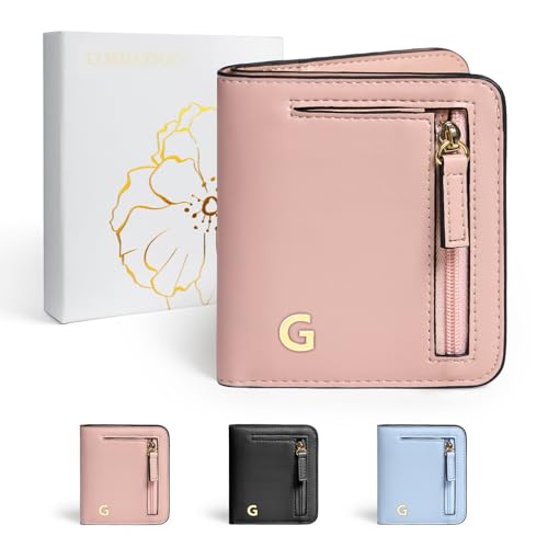 COSHAYSOO Kleine RIFD-Geldbörse für Damen mit Anfangsbuchstaben, Champagnerrosa, Small, G von COSHAYSOO