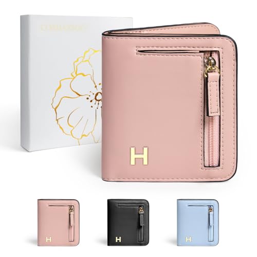 COSHAYSOO Kleine RIFD-Geldbörse für Damen mit Anfangsbuchstaben, Champagnerrosa, Small, Höhe: von COSHAYSOO