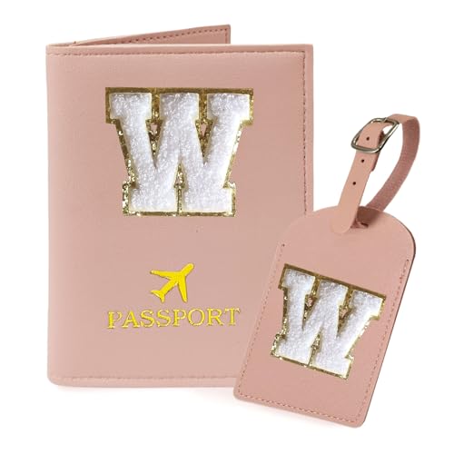 COSHAYSOO Personalisierte Reisepasshülle und Gepäckanhänger, TSA-genehmigt, mit Monogramm-Chenille-Buchstabe, Patch für Frauen, Teenager, Mädchen, Paare, adrette Reisetasche, Koffer-Identifikator, von COSHAYSOO