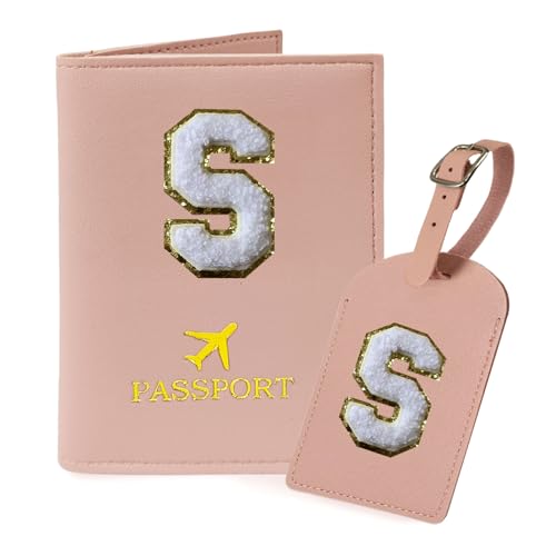 COSHAYSOO Reisepasshülle und Gepäckanhänger, personalisierbar, TSA-genehmigt, mit Monogramm, Chenille, Buchstabenaufnäher für Damen, Teenager, Mädchen, Paare, adrette Reisetasche, Koffer-Identifier, von COSHAYSOO