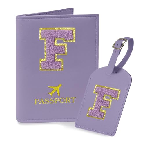COSHAYSOO Reisepasshülle, Gepäckanhänger-Set, Brief, Reisepasshalter, Flugzeug, Kreuzfahrt, Reisezubehör, personalisiertes Geschenk für Damen, Teenager, College, Mädchen, Violett F von COSHAYSOO