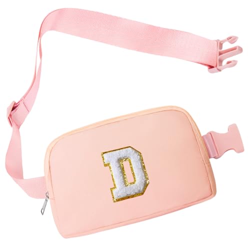 COSHAYSOO Rosa Gürteltasche Kleine Taille Bauchtasche mit Anfangsbuchstaben Patch Verstellbarer Riemen für Frauen Teenager Mädchen Laufen Reisen Fitnessstudio Wandern Mini Crossbody Reise Geldbörse von COSHAYSOO