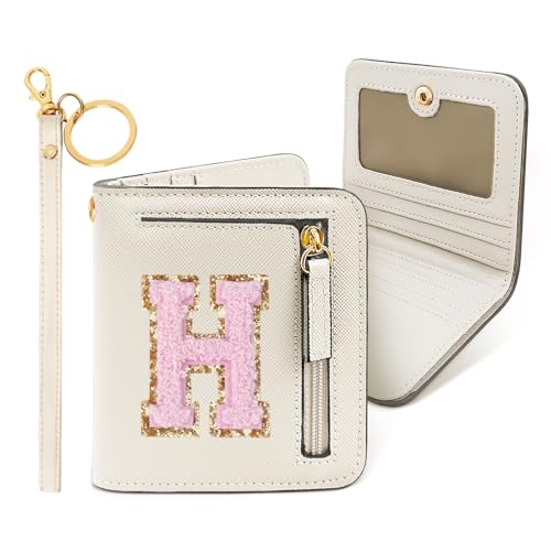 COSHAYSOO Top Popular Preppy Stuff Girly Wallet Slim RFID Bifold Cute Things Girls Christmas Graduation Easter Gifts for Big Little Sister Chenille Letter H Cream, Cream, Compact, H von COSHAYSOO