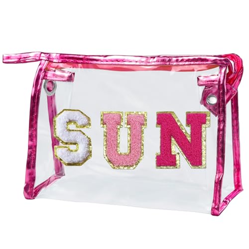 COSHAYSOO Transparente Make-up-Tasche, adretter Sonnenschutz, Strand, Reise, Reißverschluss, Kosmetiksachen, Make-Up-Organizer für Damen, Teenager, Mädchen, trendig, niedlich, Chenille, von COSHAYSOO