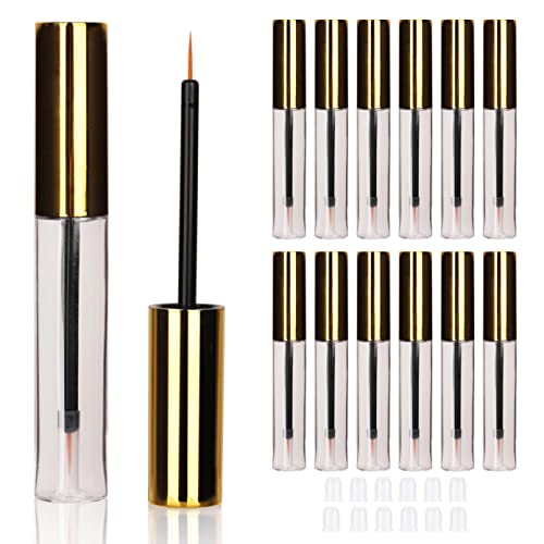 COSIDEA 12PCS Leere Kunststoff golden 10ml Eyeliner Tuben Verpackung Fläschchen Flasche Container Eyeliner Pinsel Applikator für DIY Wimpern Wachstum Öl von COSIDEA