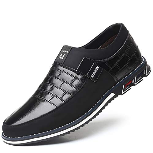 COSIDRAM Herren Schuhe Business Freizeitschuhe Klassische Mokassins Atmungsaktiver Komfort Wanderschuhe Fahrschuhe Flache Slipper Schwarz 40 von COSIDRAM