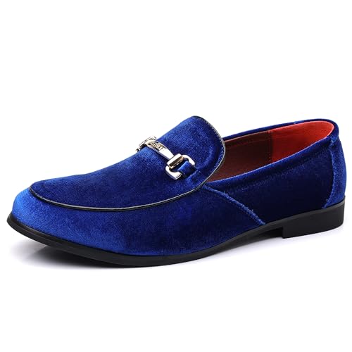 COSIDRAM Herren Schuhe Business Klassische Loafer Kleid Slipper Hochzeit Smoking Anzug Mokassins für Männer Blau 44 von COSIDRAM