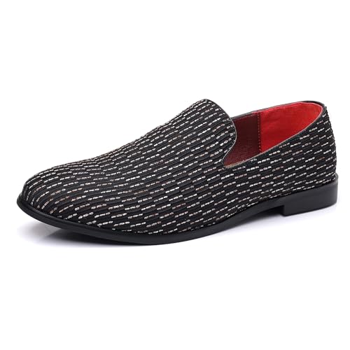 COSIDRAM Herren Schuhe Loafers Kleid Slipper Smoking Anzug Mokassins Slip on Freizeitschuhe für Männer Schwarz 45 von COSIDRAM