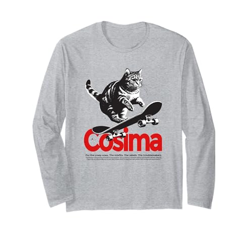 COSIMA - Schöner Mädchen Name mit Katze & Skateboard Langarmshirt von COSIMA Tochter Enkel Geburtstag Geschenkideen