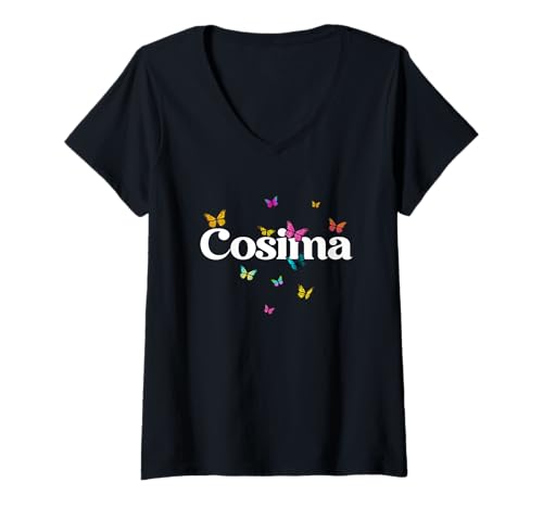 Damen Cosima - Schöner Mädchen Name mit bunten Schmetterlingen T-Shirt mit V-Ausschnitt Damen Cosima - Schöner Mädchen Name mit bunten Schmetterlingen T-Shirt mit V-Ausschnitt von COSIMA Tochter Enkel Geburtstag Geschenkideen