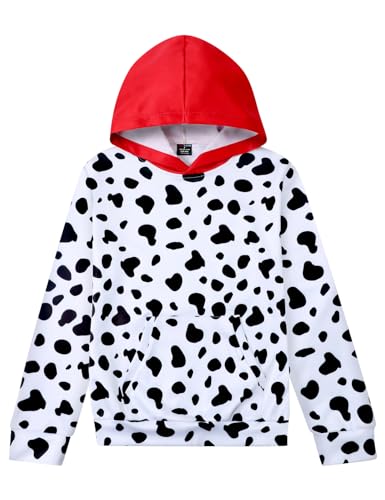 COSLAND Jungen Pullover Hoodies Kinder Langarm Kapuzen-Sweatshirts, Größe X-Small-Large, Dalmatiner, 7-8 Jahre von COSLAND