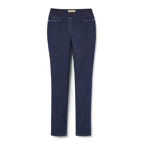 COSMA - Damenjeans Anna - Komfortable Slim-Fit Schlupfjeans mit elastischem Jerseybund. Mid Waist Jeggings im klassischen Denim-Look für Alltag & Freizeit. Damen Jeans Made in Europe. Dunkelblau; 40 von COSMA