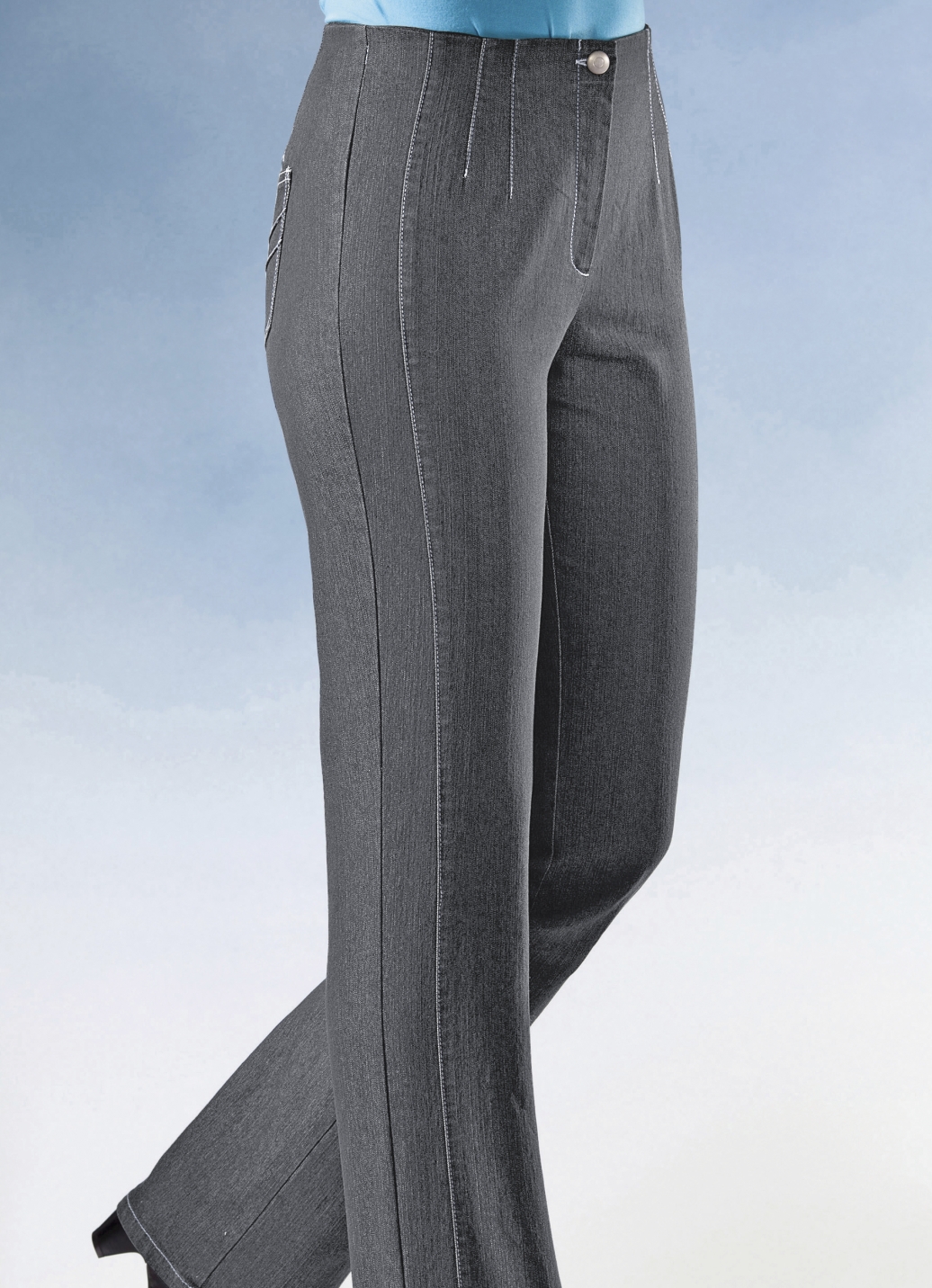 Jeans mit angeschnittenem Bund, Mittelgrau, Größe 20 von COSMA