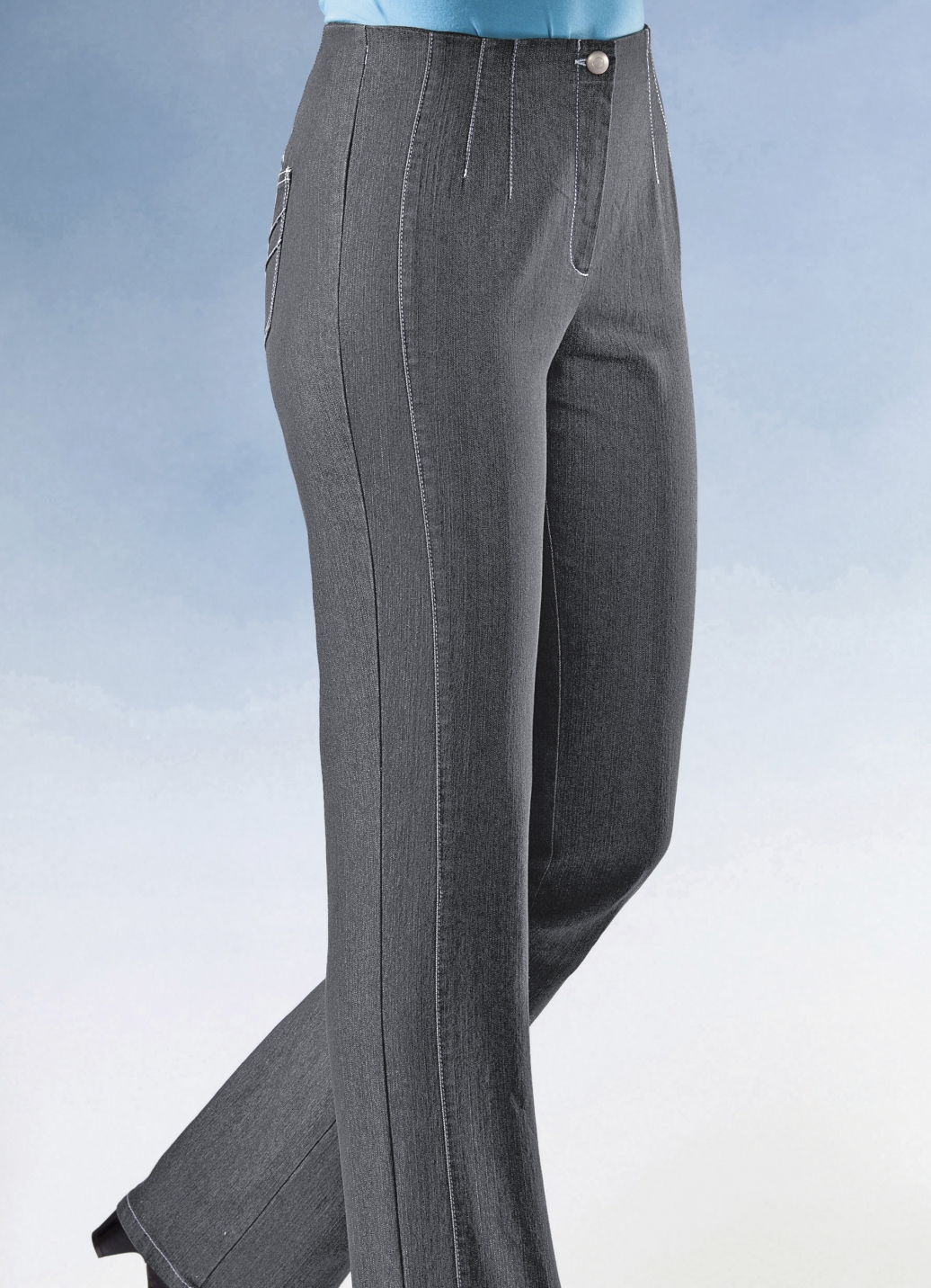 Jeans mit angeschnittenem Bund, Mittelgrau, Größe 42 von COSMA