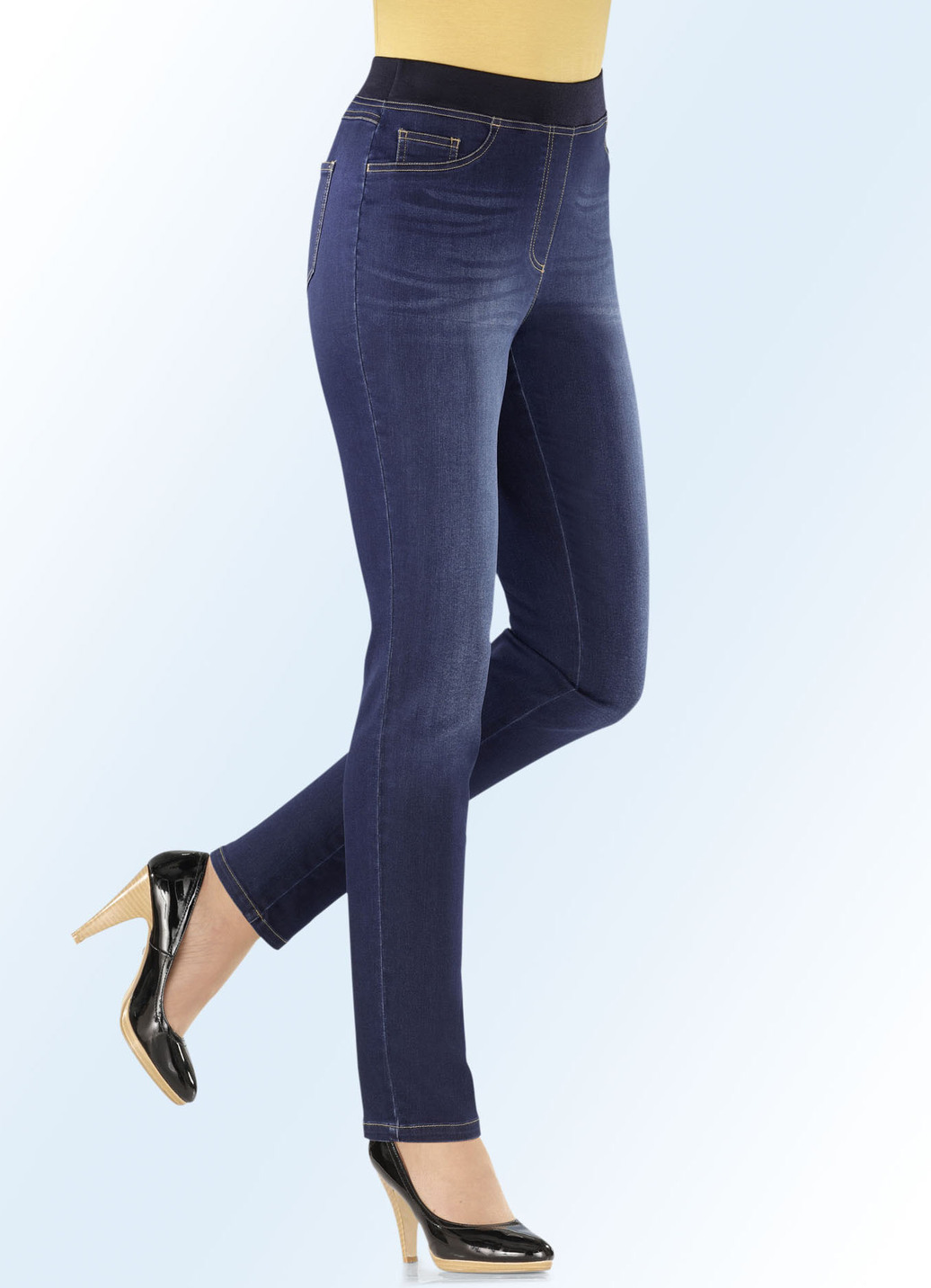 Power-Stretch-Jeans in Schlupfform, Dunkelblau, Größe 18 von COSMA