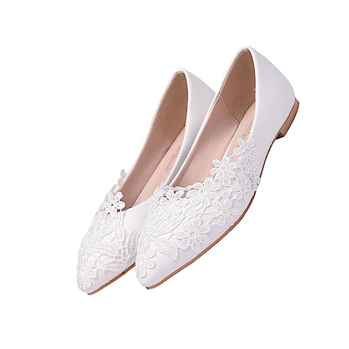 COSMEVIVI Hochzeitsschuhe Flach Weiß Für Damen Spitzen-Spitzenschuhe Elegant Stylische Schuhe Aus Spitze Für Hochzeit Und Alltag von COSMEVIVI