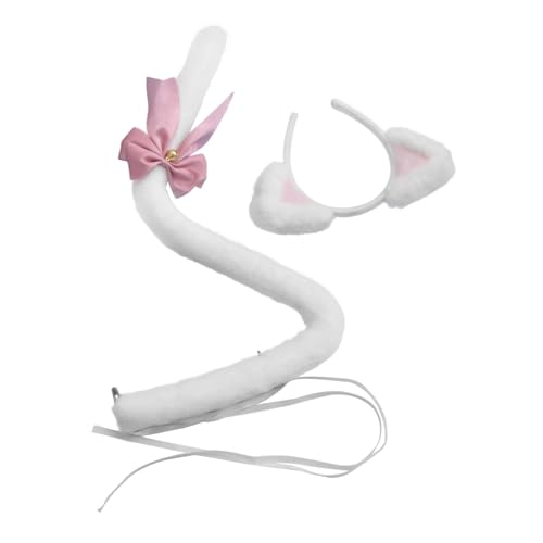 COSMEVIVI 1satz Katzenohren Haarreif Mit Schleife Und Katzenschwanz Cosplay Zubehör Für Und Mottopartys Für Kreative Fotografie Und Rollenspiele Weiß von COSMEVIVI