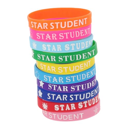 COSMEVIVI 10 Stück Teiliges Silikonarmband für Schüler Bunte Star Recognition Wristbands Motivationsarmbänder für Komfortable Weiche Belohnungsbänder für Schule und Gemeinschaft von COSMEVIVI