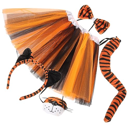 COSMEVIVI 1satz Tiger Kostüm Set Mit Katzenohren Haarreif Nase Und Rock Für Halloween Cosplay Und Niedliches Tierkostüm Für Damen von COSMEVIVI