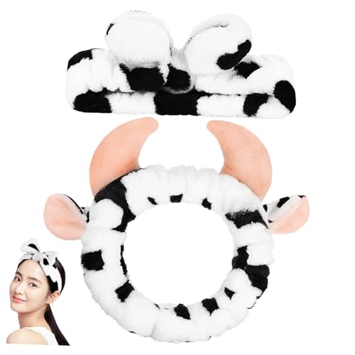 COSMEVIVI 2stücke Cartoon Cow Headbands Für Gesichtswäsche Und Hautpflege Weiche Bequeme Spa-haareifen Für Und Mädchen Waschen Gesichts Für Make-up von COSMEVIVI