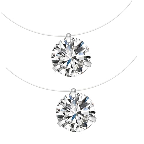 COSMEVIVI 2 Stück Transparentes Fischdraht Halsketten mit Zirkonia Anhänger Unsichtbare Keybone Kette für Mädchen Leichte Schmuckstücke für Alltag Party Arbeit und Reise von COSMEVIVI