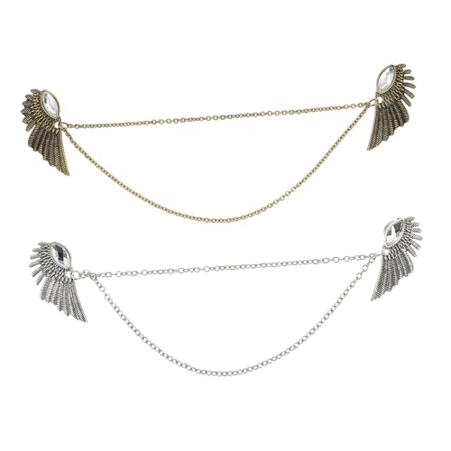 COSMEVIVI 2 Stück Vintage Kragenspangen Teilig mit Flügel Design Antike Silber und Bronzeoptik Kleidung Clips für Strickjacken Pullover Blusen und Cardigans Elegant und Vielseitig von COSMEVIVI