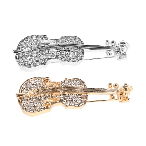 COSMEVIVI 2 Stück Violine Broschen Damen Anstecknadeln mit Strass Stilvolle Kleidung Dekoration Langlebige Legierung Vielseitig für Kleider Taschen Schals Geeignet Sicherer Halt Modische von COSMEVIVI