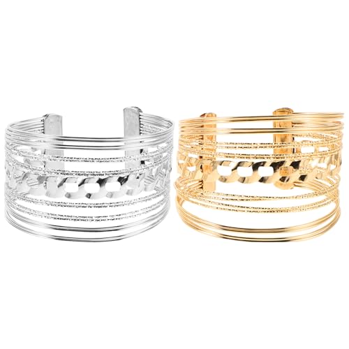 COSMEVIVI 2 Stück weit offenes Manschettenarmband für Frauen, verstellbarer mehrschichtiger Armreif, Modeschmuck-Dekoration zur Betonung des persönlichen Charmes von COSMEVIVI