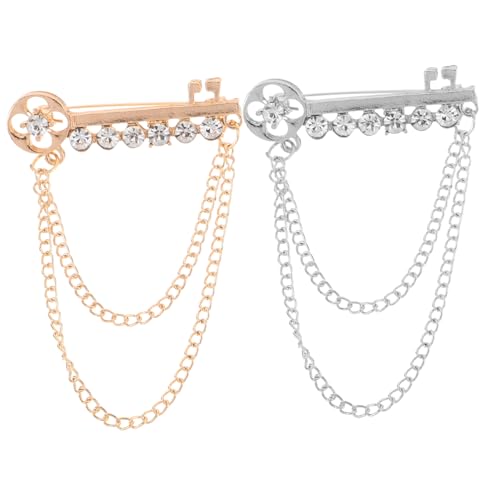 COSMEVIVI 2stücke Ketten-reversnadel Mit Strass-schlüsselform-design Aus Zinklegierung Für Hochzeitsanzüge Kragenbrosche Für Formelle Anlässe Corsagenbrosche Mit Hängenden von COSMEVIVI