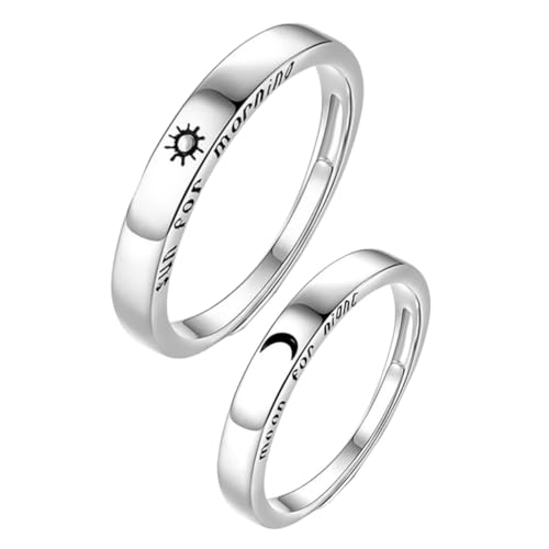 COSMEVIVI Verstellbarer Offener Ring Für Damen Und Herren Kreativer Sonne Mond Paarring Aus Silber Modisches Fingerschmuck Accessoire Für Verlobung Hochzeit Jahrestag Und von COSMEVIVI