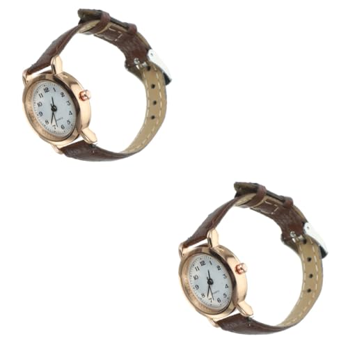 COSMEVIVI 2stücke Damen Armbanduhr Aus Leder Mit Einfachem Stilvollem Design Kleine Digitale Uhr Für Mädchen Und Studentinnen Braun Weißes Zifferblatt von COSMEVIVI