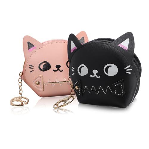 COSMEVIVI 2stücke Katzen-münzgeldbörse Niedliche Kleine Geldtasche Mit Reißverschluss Praktischer Schlüsselanhänger Für Mädchen Und Damen Für Rucksäcke Und Alltagstaschen von COSMEVIVI