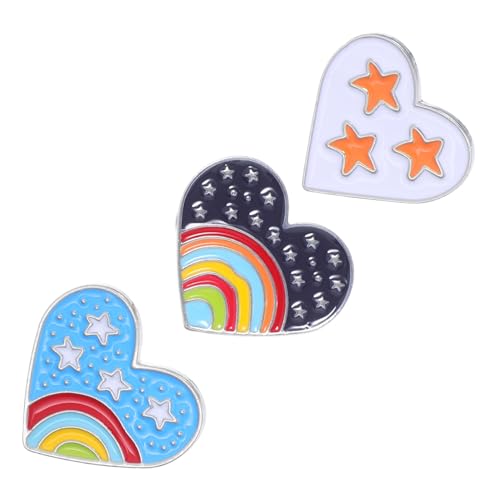 COSMEVIVI 3stücke Herzform Emaille-anstecknadel Mit Regenbogensternen Süße Broschen Für Kleidung Rucksack Hut Schal Modeaccessoire Und Dekoration von COSMEVIVI
