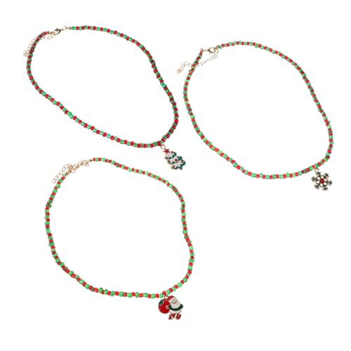 COSMEVIVI 3 Stück Teiliges Weihnachts-perlenhalsketten Roten und Grünen Perlen Santa Claus Weihnachtsbaum und Schneeflocken-anhängern Leichter Festlicher Choker-schmuck für Damen und Mädchen von COSMEVIVI