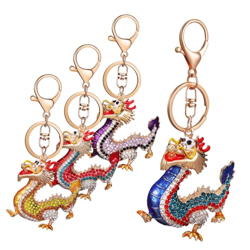 COSMEVIVI 4stücke Drachen Schlüsselanhänger Dekorative Schlüsselringe Mit Glücksmotiven Als Neujahrsgeschenk Robustem Mit Funkelnden Strasssteinen von COSMEVIVI
