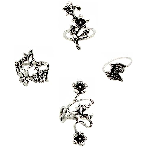COSMEVIVI 4 Stücke Damen Ringe Satz Vintage Blumenring Legierung Finger Ringe für Partys und Alltag Personalisiert Zarter Fingerring von COSMEVIVI