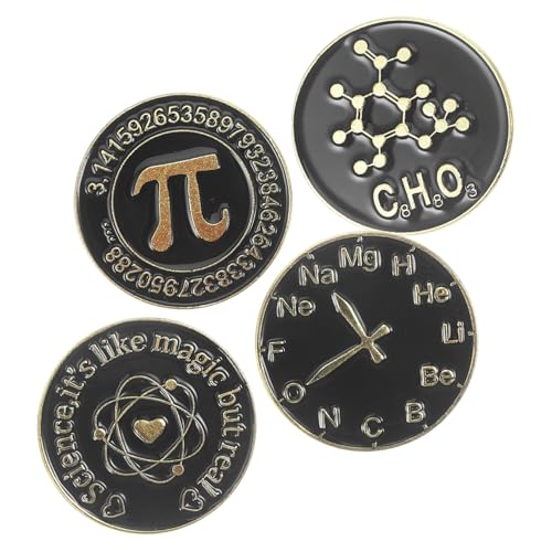 COSMEVIVI 4 Stück Teiliges Schwarze Runde Emaille Broschen Mathe Wissenschaft Symbol Anstecknadeln Langlebiger Legierung für Rucksack Jacke Kleidung DIY Accessoires von COSMEVIVI