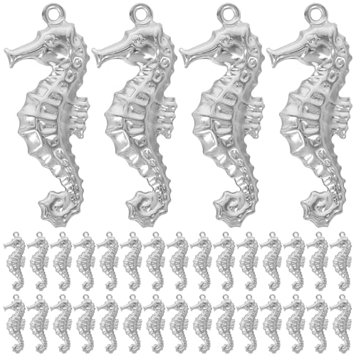 COSMEVIVI 50 Stück Seepferdchen-Anhänger: Edelstahl-Anhänger mit Meerestieren für die Herstellung von DIY-Halsketten, Armbändern, Strand- und Sommerschmuck von COSMEVIVI