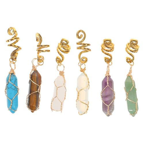 COSMEVIVI 6-teiliger Haarschmuck für Zöpfe: Haarschmuck mit umwickeltem Stein für Frauen, Dreadlock-Schmuck – sechseckige Anhänger-Charms für Zöpfe von COSMEVIVI