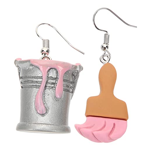 COSMEVIVI Asymmetrische Damen Ohrringe Kreative Paint Bucket Ohrhänger Leichtem Resin Modisch und Hautfreundlich Einzigartiges Design für Alltag und Besondere Anlässe Pinker Farbakzent von COSMEVIVI