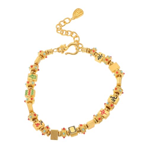 COSMEVIVI Chinese Mahjong Schmuck Armband aus Zinklegierung Verstellbares Perlenarmband mit Traditionellem Chinesischem Design für Damen und Teenager Langlebiges Geschenk für Glück und von COSMEVIVI