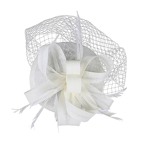 COSMEVIVI Damen Fascinator Mit Federn Und Netz Eleganter Haarreif Für Tea Party Und Hochzeiten Vielseitig Als Haarschmuck Oder Haarclip Verwendbar Cremefarben von COSMEVIVI
