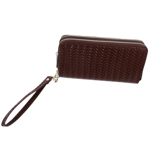 COSMEVIVI Damen Geldbörse Spaltleder Mit Zwei Reißverschlüssen Großes Portemonnaie Im Schlangenleder-Look Praktische Handtasche Für Alltag Kaffeebraun von COSMEVIVI