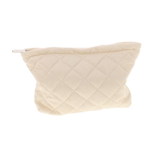 COSMEVIVI Plush Kosmetiktasche Im Karo-Design Große Kapazität Weicher Cordstoff Elegantes Quilted-Design Für Reisen Und Täglichen Gebrauch Beige Für Damen von COSMEVIVI