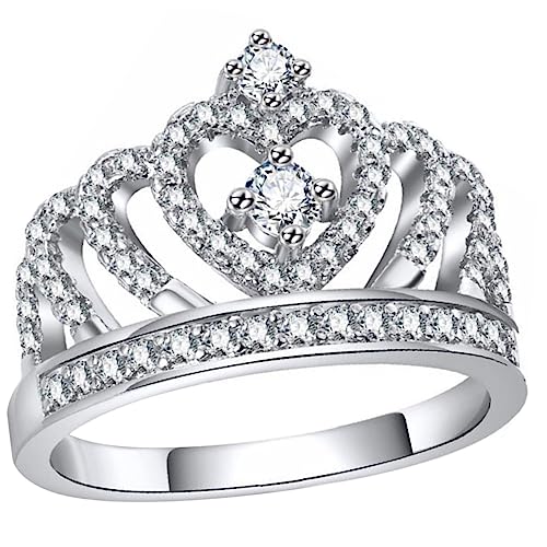 COSMEVIVI Kronenring Für Damen Aus Legierung Mit Herz Und Kronenverzierung Als Täglicher Fingerschmuck Für Mädchen Und Frauen von COSMEVIVI